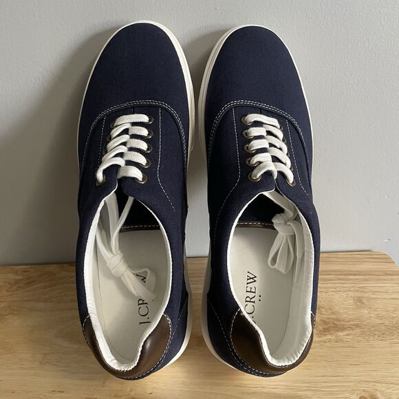 NEW J. Crew Men’s Canvas Lace Up Navy Blue Brown Men’s Size 11 main image 4